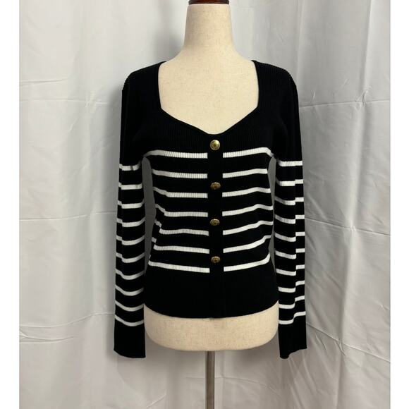 Tahari Sweaters - NWOT Tahari Black and White Strip Sweetheart Neck Sweater